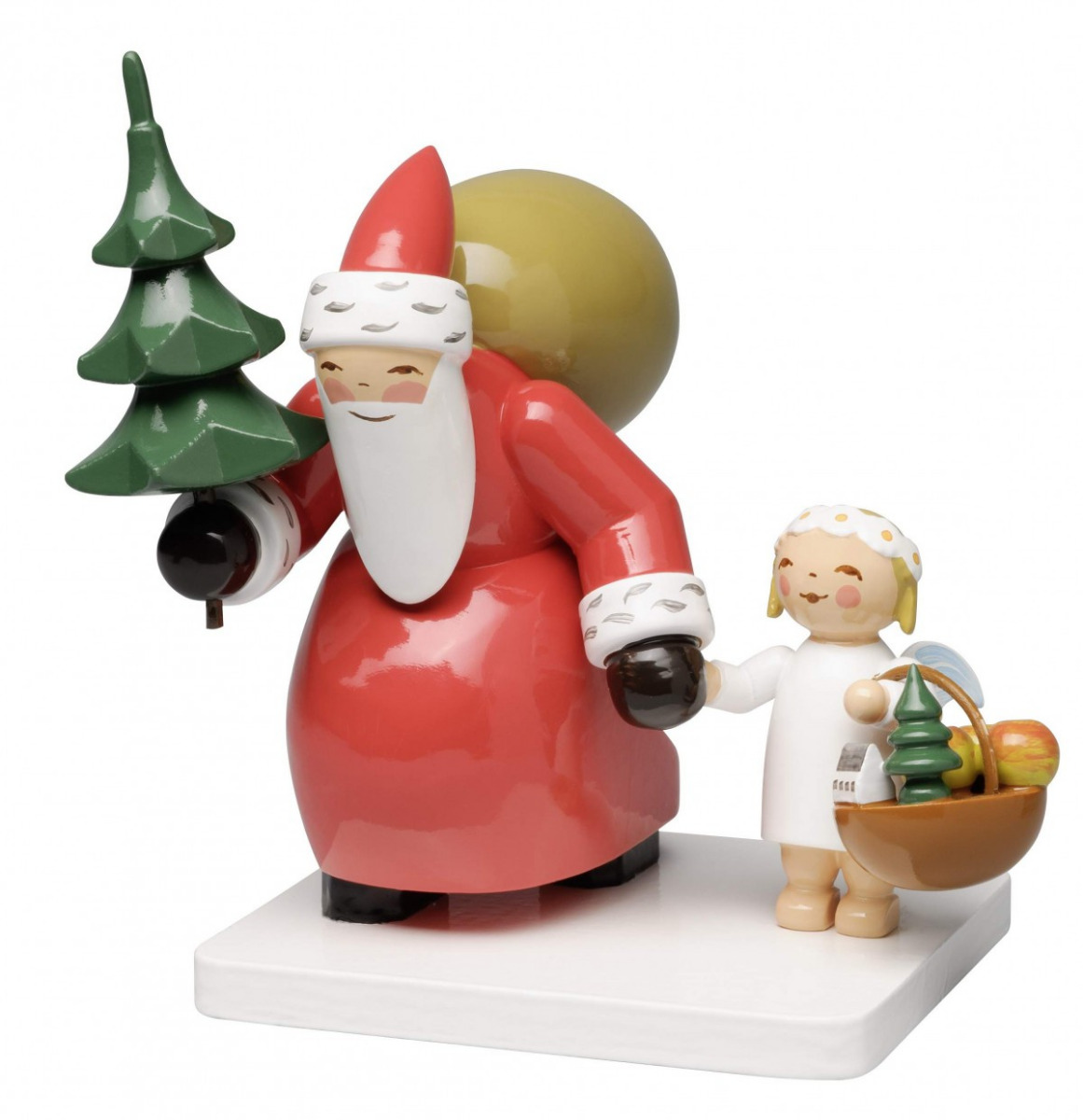 Weihnachtsmann mit Baum und Engel